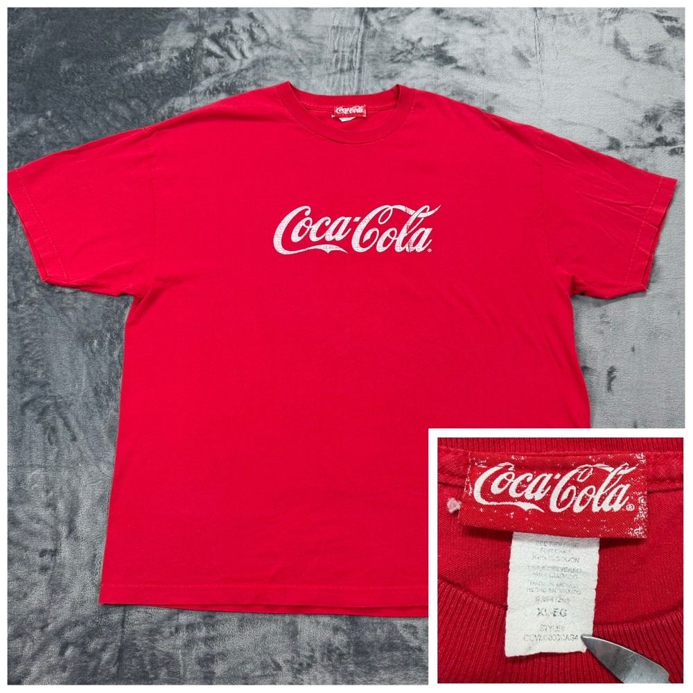 Vintage‎ 90s Coca-Cola Logo Mens Graphic Streetwear T-Shirt Red Short Sleeve XL